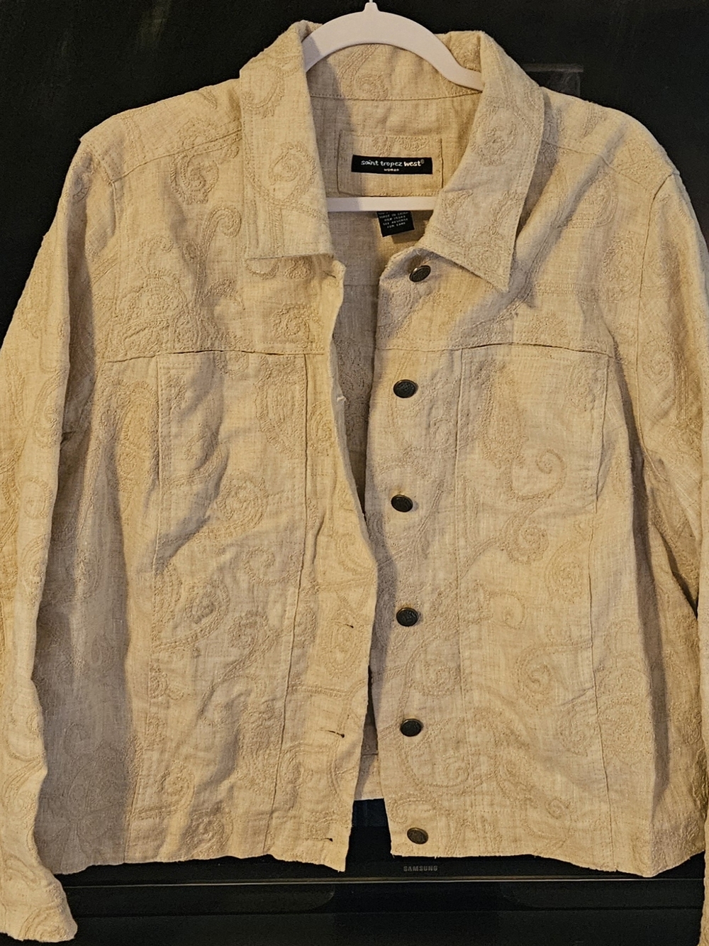 Saint Tropez West Cream Paisley Button-Front Shirt Jacket